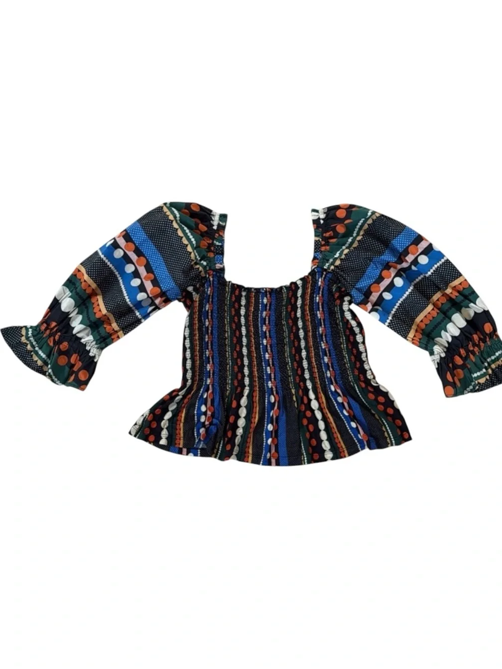 Anthropologie Conditions Apply Smocked Sweetheart Blouse Black Motif Medium NWOT